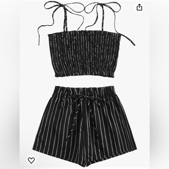 Women’s 2 Piece Solid Halter Sleeveless Pinstripe Crop - Picture 2 of 3